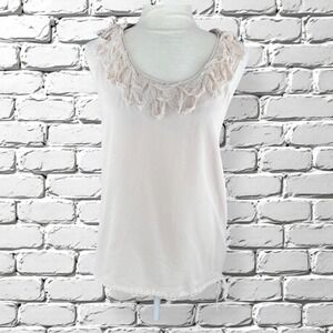 Banana Republic Silk Tank Top Womens Size Small Ruffle Neck Luxury Coquette